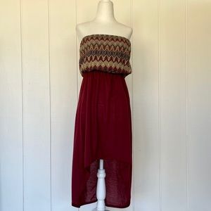 Vintage Style Burgundy Strapless Dress